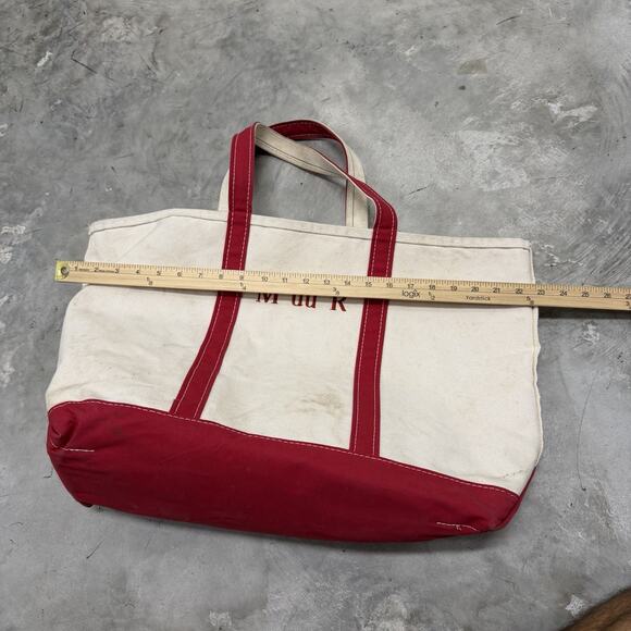 LL Bean Boat & Tote Open Canvas Bag Red Large USA 22x14 M du R embroidered - Picture 5 of 7